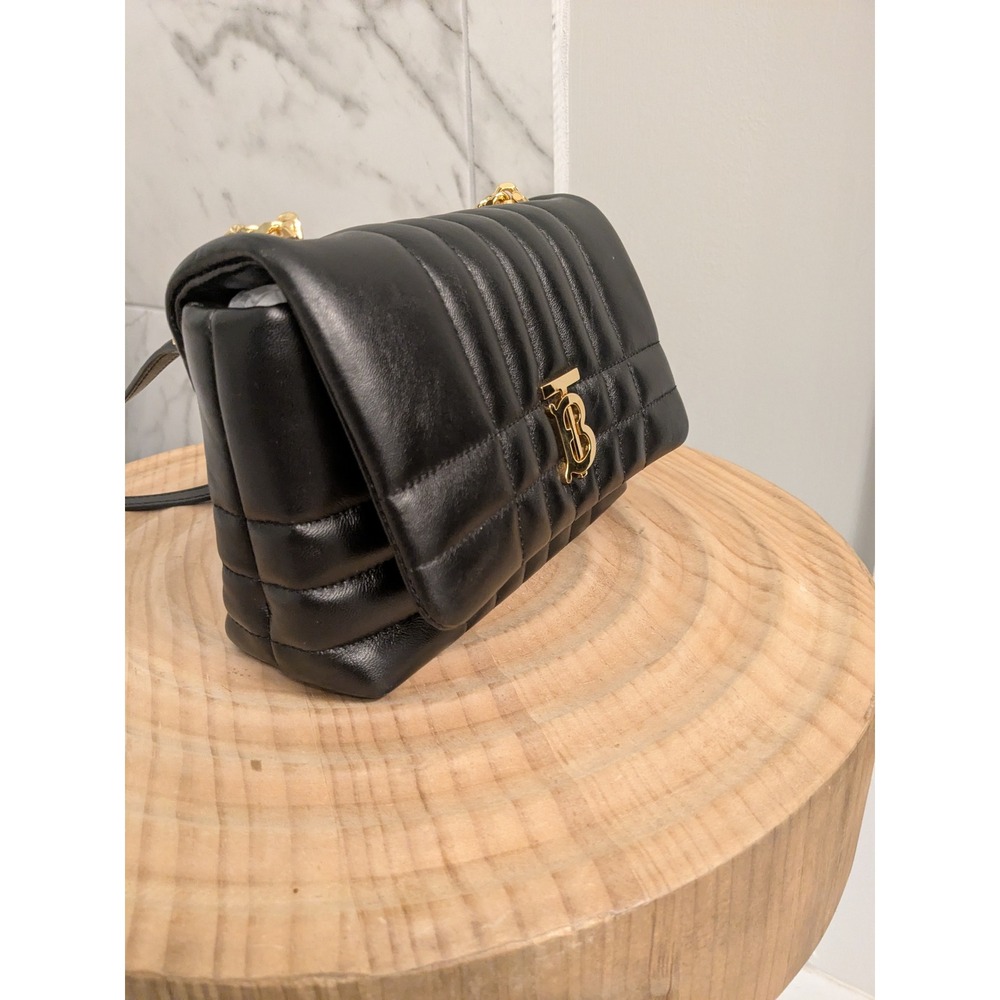 NWOT $1550 Burberry Lola Mini Quilted Leather Crossbody Bag Gold Logo Black Read - Picture 2 of 16